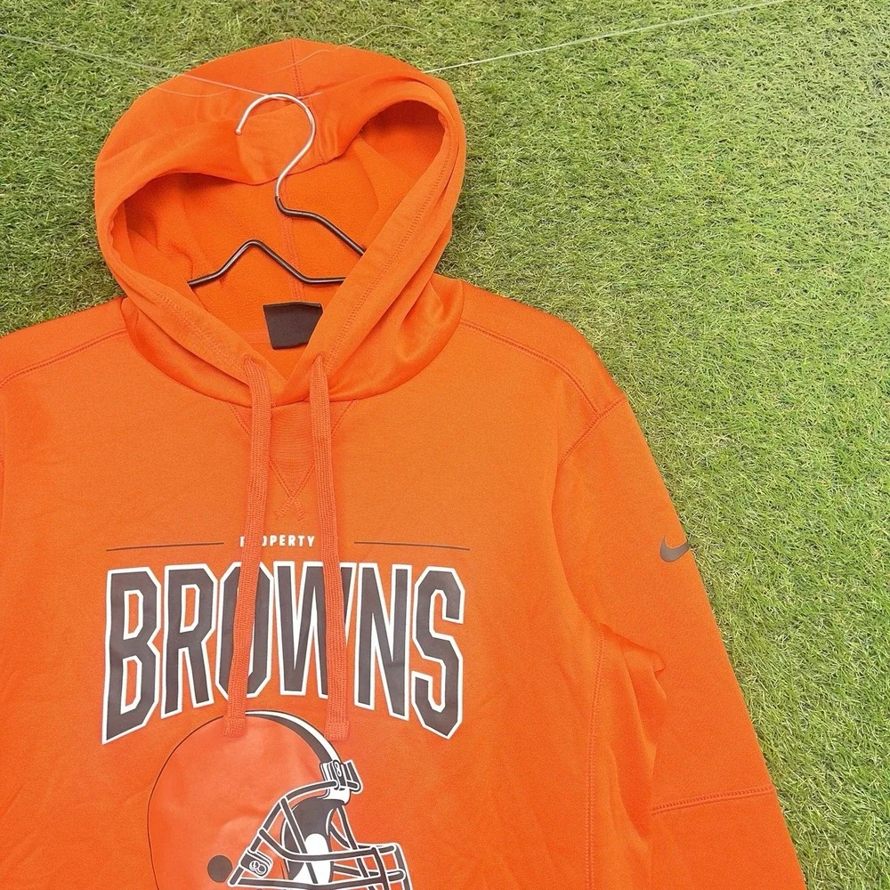 Nike Cleveland Browns Hoodie Mens Small Swoosh NFL Sweatshirt Helmet Orange